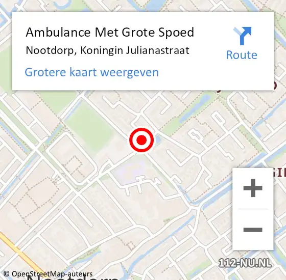 Locatie op kaart van de 112 melding: Ambulance Met Grote Spoed Naar Nootdorp, Koningin Julianastraat op 1 januari 2024 06:49