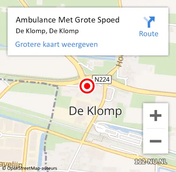 Locatie op kaart van de 112 melding: Ambulance Met Grote Spoed Naar De Klomp, De Klomp op 1 januari 2024 06:54