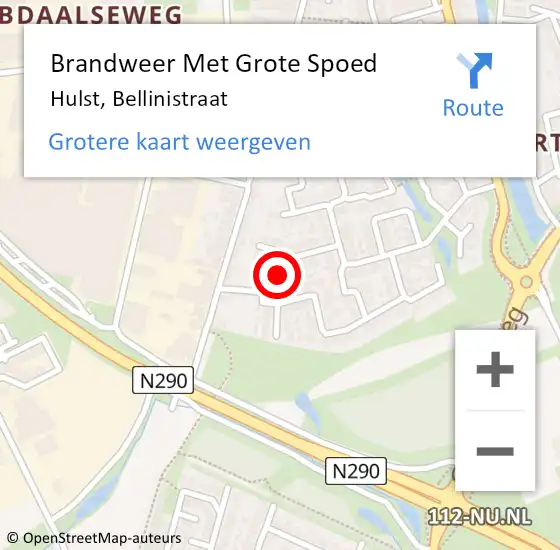 Locatie op kaart van de 112 melding: Brandweer Met Grote Spoed Naar Hulst, Bellinistraat op 1 januari 2024 07:18