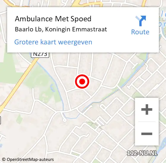 Locatie op kaart van de 112 melding: Ambulance Met Spoed Naar Baarlo Lb, Koningin Emmastraat op 20 september 2014 14:57