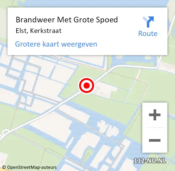 Locatie op kaart van de 112 melding: Brandweer Met Grote Spoed Naar Elst, Kerkstraat op 1 januari 2024 08:11