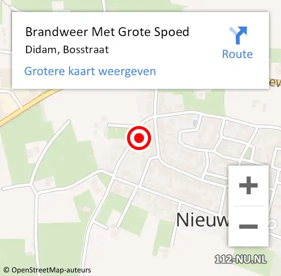 Locatie op kaart van de 112 melding: Brandweer Met Grote Spoed Naar Didam, Bosstraat op 1 januari 2024 09:07