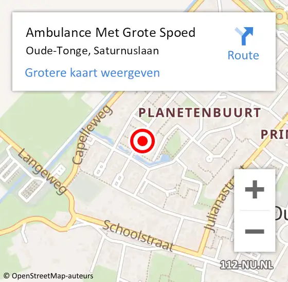 Locatie op kaart van de 112 melding: Ambulance Met Grote Spoed Naar Oude-Tonge, Saturnuslaan op 1 januari 2024 09:23