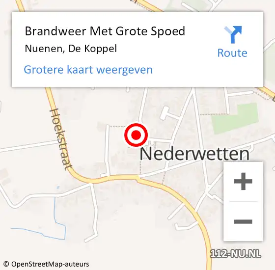 Locatie op kaart van de 112 melding: Brandweer Met Grote Spoed Naar Nuenen, De Koppel op 1 januari 2024 09:23