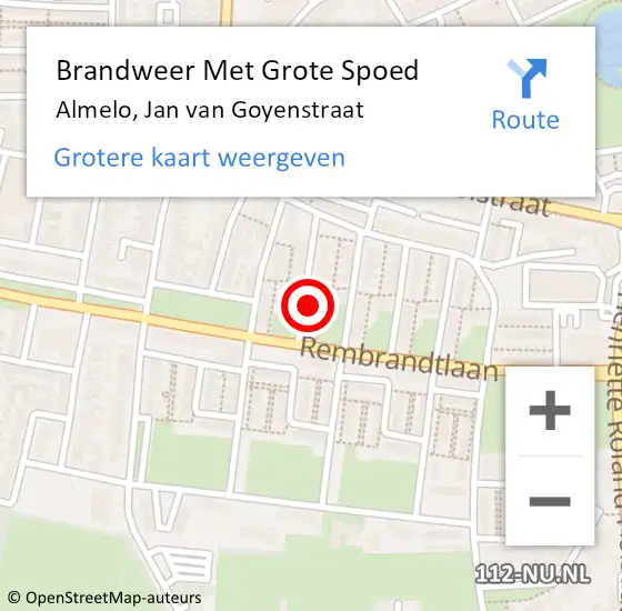 Locatie op kaart van de 112 melding: Brandweer Met Grote Spoed Naar Almelo, Jan van Goyenstraat op 1 januari 2024 09:26