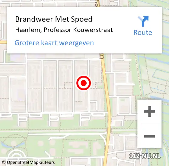 Locatie op kaart van de 112 melding: Brandweer Met Spoed Naar Haarlem, Professor Kouwerstraat op 1 januari 2024 09:32