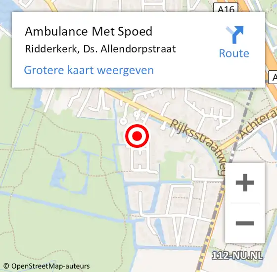 Locatie op kaart van de 112 melding: Ambulance Met Spoed Naar Ridderkerk, Ds. Allendorpstraat op 1 januari 2024 09:46