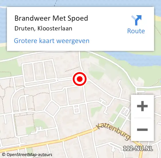 Locatie op kaart van de 112 melding: Brandweer Met Spoed Naar Druten, Kloosterlaan op 1 januari 2024 09:57