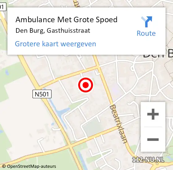 Locatie op kaart van de 112 melding: Ambulance Met Grote Spoed Naar Den Burg, Gasthuisstraat op 1 januari 2024 10:44