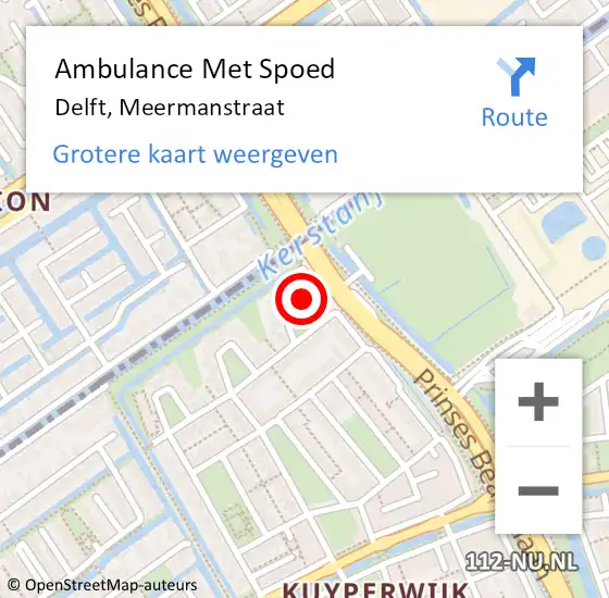 Locatie op kaart van de 112 melding: Ambulance Met Spoed Naar Delft, Meermanstraat op 1 januari 2024 11:12