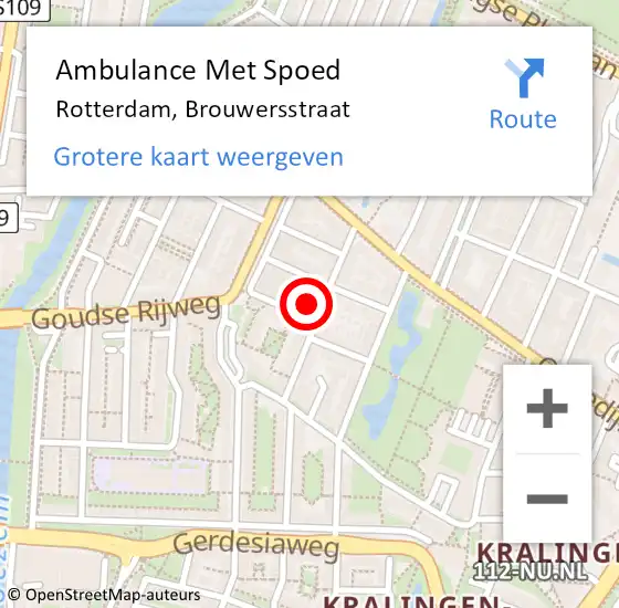 Locatie op kaart van de 112 melding: Ambulance Met Spoed Naar Rotterdam, Brouwersstraat op 1 januari 2024 11:21