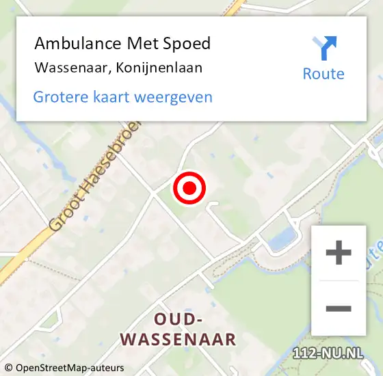 Locatie op kaart van de 112 melding: Ambulance Met Spoed Naar Wassenaar, Konijnenlaan op 1 januari 2024 11:30