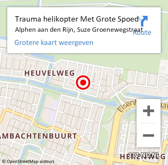 Locatie op kaart van de 112 melding: Trauma helikopter Met Grote Spoed Naar Alphen aan den Rijn, Suze Groenewegstraat op 1 januari 2024 11:35