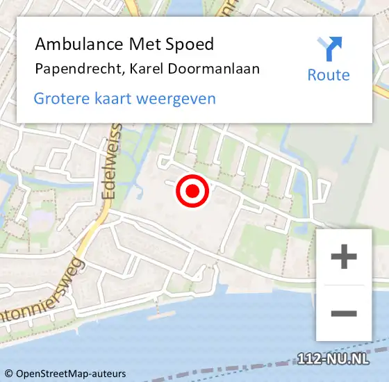 Locatie op kaart van de 112 melding: Ambulance Met Spoed Naar Papendrecht, Karel Doormanlaan op 1 januari 2024 11:50