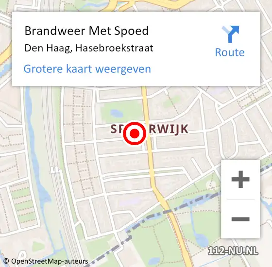 Locatie op kaart van de 112 melding: Brandweer Met Spoed Naar Den Haag, Hasebroekstraat op 1 januari 2024 11:53