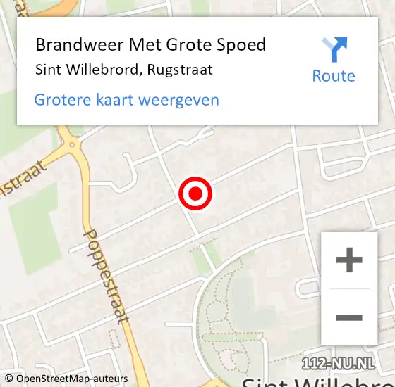 Locatie op kaart van de 112 melding: Brandweer Met Grote Spoed Naar Sint Willebrord, Rugstraat op 1 januari 2024 11:59