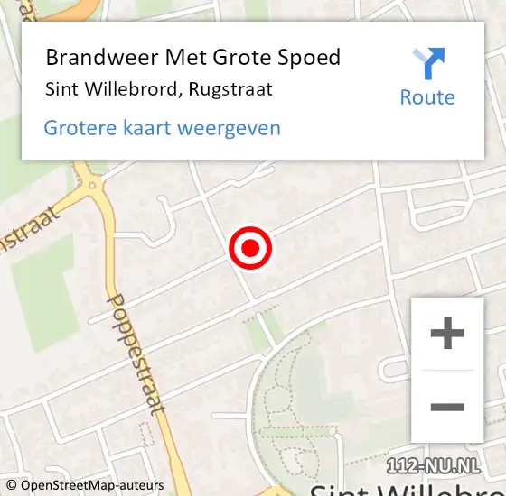 Locatie op kaart van de 112 melding: Brandweer Met Grote Spoed Naar Sint Willebrord, Rugstraat op 1 januari 2024 12:06