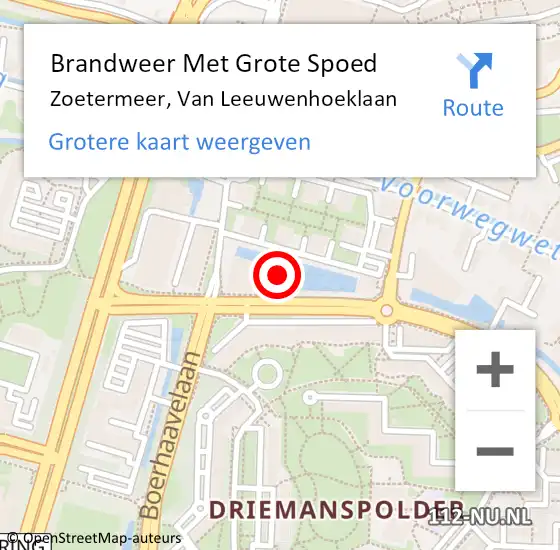 Locatie op kaart van de 112 melding: Brandweer Met Grote Spoed Naar Zoetermeer, Van Leeuwenhoeklaan op 1 januari 2024 12:06