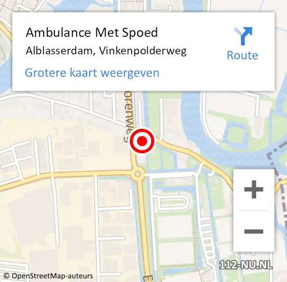 Locatie op kaart van de 112 melding: Ambulance Met Spoed Naar Alblasserdam, Vinkenpolderweg op 1 januari 2024 12:49