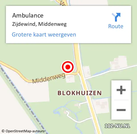 Locatie op kaart van de 112 melding: Ambulance Zijdewind, Middenweg op 1 januari 2024 12:59