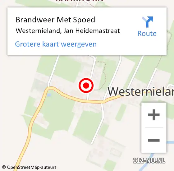 Locatie op kaart van de 112 melding: Brandweer Met Spoed Naar Westernieland, Jan Heidemastraat op 1 januari 2024 13:01