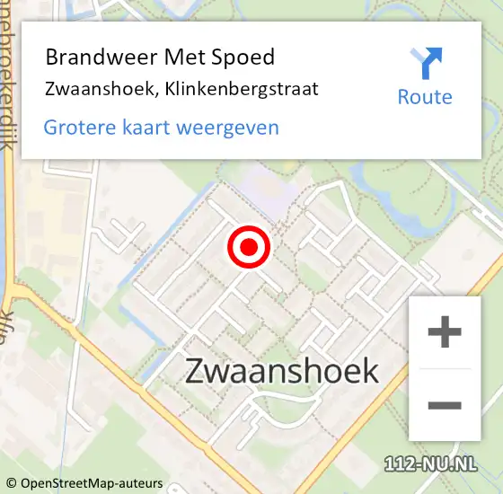 Locatie op kaart van de 112 melding: Brandweer Met Spoed Naar Zwaanshoek, Klinkenbergstraat op 1 januari 2024 13:02