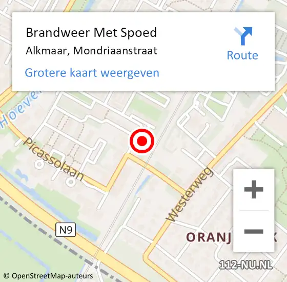 Locatie op kaart van de 112 melding: Brandweer Met Spoed Naar Alkmaar, Mondriaanstraat op 1 januari 2024 13:18