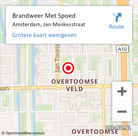 Locatie op kaart van de 112 melding: Brandweer Met Spoed Naar Amsterdam, Jan Mankesstraat op 1 januari 2024 13:30