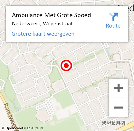 Locatie op kaart van de 112 melding: Ambulance Met Grote Spoed Naar Nederweert, Wilgenstraat op 1 januari 2024 13:37
