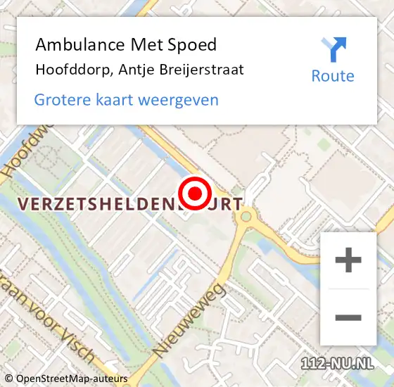 Locatie op kaart van de 112 melding: Ambulance Met Spoed Naar Hoofddorp, Antje Breijerstraat op 1 januari 2024 13:42