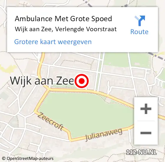 Locatie op kaart van de 112 melding: Ambulance Met Grote Spoed Naar Wijk aan Zee, Verlengde Voorstraat op 1 januari 2024 13:48