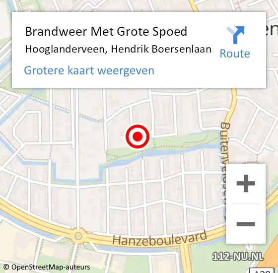Locatie op kaart van de 112 melding: Brandweer Met Grote Spoed Naar Hooglanderveen, Hendrik Boersenlaan op 1 januari 2024 13:50