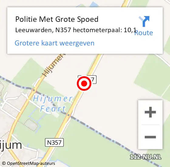 Locatie op kaart van de 112 melding: Politie Met Grote Spoed Naar Leeuwarden, N357 hectometerpaal: 10,1 op 1 januari 2024 14:00