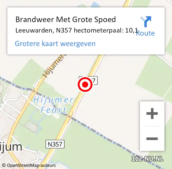 Locatie op kaart van de 112 melding: Brandweer Met Grote Spoed Naar Leeuwarden, N357 hectometerpaal: 10,1 op 1 januari 2024 14:00