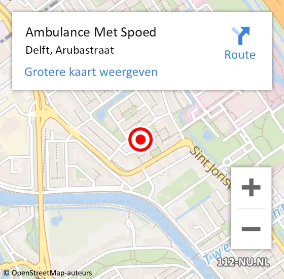 Locatie op kaart van de 112 melding: Ambulance Met Spoed Naar Delft, Arubastraat op 1 januari 2024 14:16