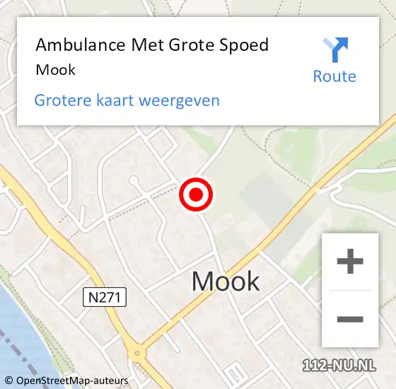 Locatie op kaart van de 112 melding: Ambulance Met Grote Spoed Naar Mook op 1 januari 2024 14:28