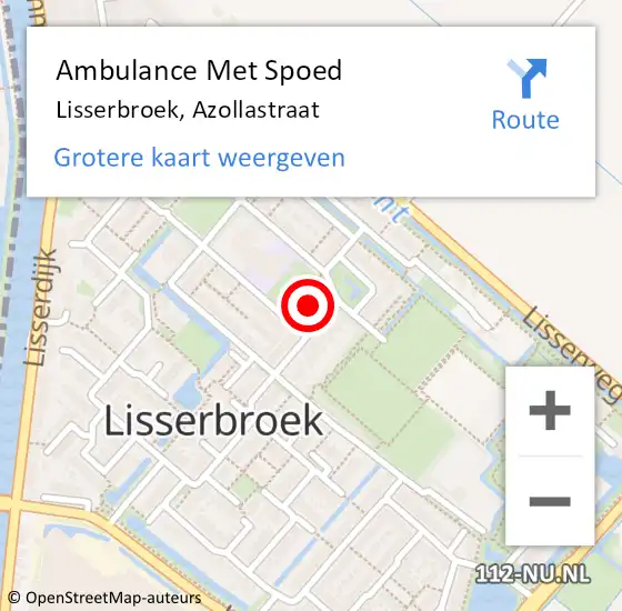 Locatie op kaart van de 112 melding: Ambulance Met Spoed Naar Lisserbroek, Azollastraat op 1 januari 2024 14:50