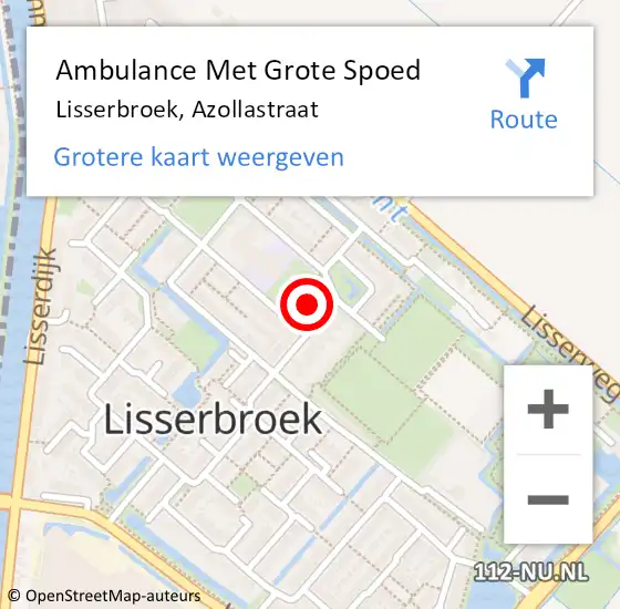 Locatie op kaart van de 112 melding: Ambulance Met Grote Spoed Naar Lisserbroek, Azollastraat op 1 januari 2024 14:53