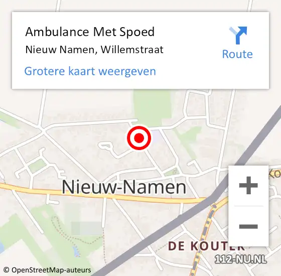 Locatie op kaart van de 112 melding: Ambulance Met Spoed Naar Nieuw Namen, Willemstraat op 20 september 2014 15:39