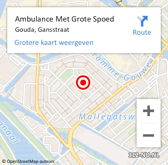 Locatie op kaart van de 112 melding: Ambulance Met Grote Spoed Naar Gouda, Gansstraat op 1 januari 2024 15:09