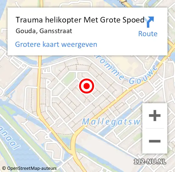 Locatie op kaart van de 112 melding: Trauma helikopter Met Grote Spoed Naar Gouda, Gansstraat op 1 januari 2024 15:10