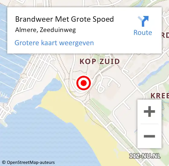 Locatie op kaart van de 112 melding: Brandweer Met Grote Spoed Naar Almere, Zeeduinweg op 1 januari 2024 15:16