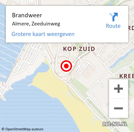 Locatie op kaart van de 112 melding: Brandweer Almere, Zeeduinweg op 1 januari 2024 15:27