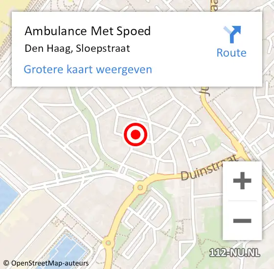 Locatie op kaart van de 112 melding: Ambulance Met Spoed Naar Den Haag, Sloepstraat op 1 januari 2024 15:27