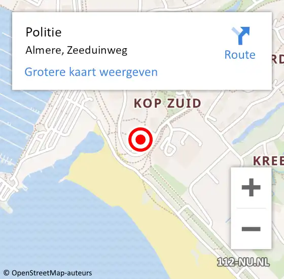 Locatie op kaart van de 112 melding: Politie Almere, Zeeduinweg op 1 januari 2024 15:30