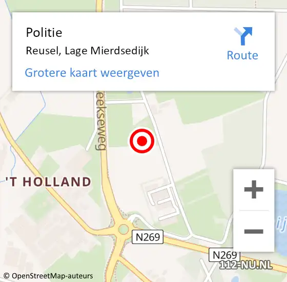 Locatie op kaart van de 112 melding: Politie Reusel, Lage Mierdsedijk op 1 januari 2024 15:56