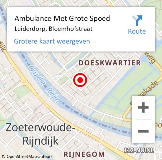 Locatie op kaart van de 112 melding: Ambulance Met Grote Spoed Naar Leiderdorp, Bloemhofstraat op 1 januari 2024 16:03