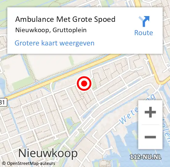 Locatie op kaart van de 112 melding: Ambulance Met Grote Spoed Naar Nieuwkoop, Gruttoplein op 1 januari 2024 16:05