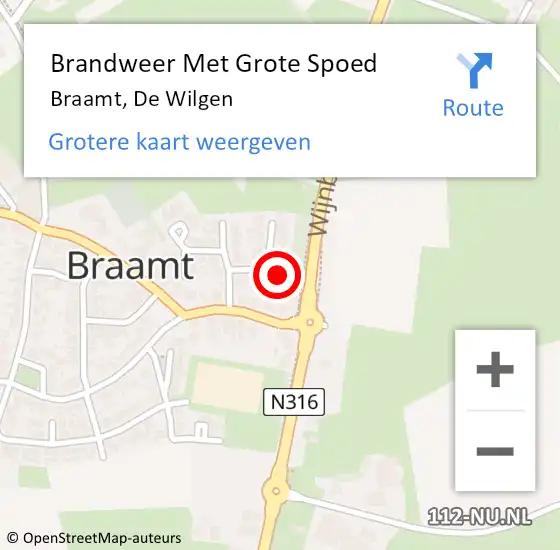 Locatie op kaart van de 112 melding: Brandweer Met Grote Spoed Naar Braamt, De Wilgen op 1 januari 2024 16:11