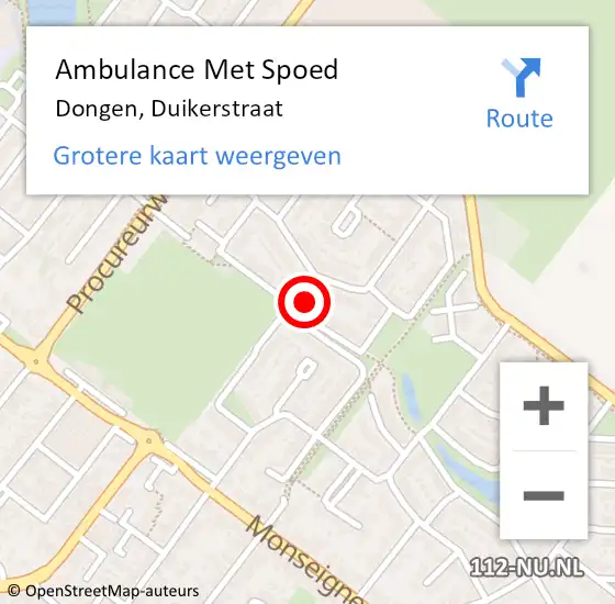 Locatie op kaart van de 112 melding: Ambulance Met Spoed Naar Dongen, Duikerstraat op 20 september 2014 15:51